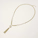 Long gold-plated necklace with freshwater pearls, chunky chain links, and flowing tassel pendant