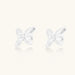 Pair of translucent butterfly-shaped stud earrings with frosted finish and dimensional wing details on white background